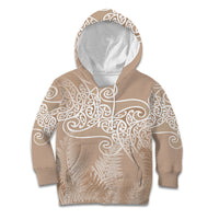 Aotearoa Maori Koru Curves Kid Hoodie Silver Ferns - Mocha LT7 Hoodie Beige - Polynesian Pride