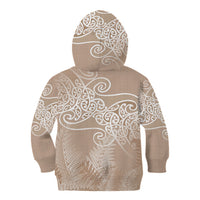 Aotearoa Maori Koru Curves Kid Hoodie Silver Ferns - Mocha LT7 - Polynesian Pride