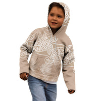 Aotearoa Maori Koru Curves Kid Hoodie Silver Ferns - Mocha LT7 - Polynesian Pride