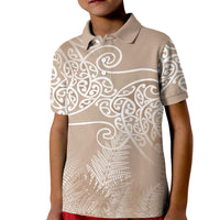 Aotearoa Maori Koru Curves Kid Polo Shirt Silver Ferns - Mocha
