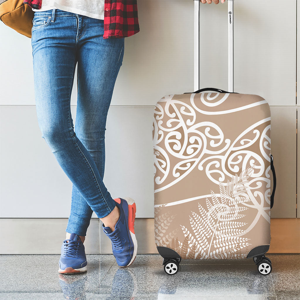 Aotearoa Maori Koru Curves Luggage Cover Silver Ferns - Mocha
