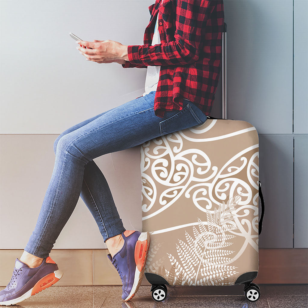 Aotearoa Maori Koru Curves Luggage Cover Silver Ferns - Mocha