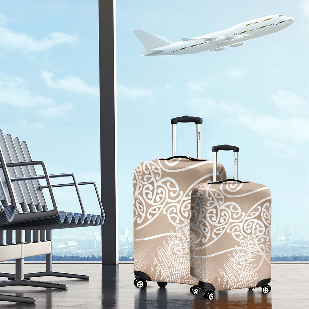 Aotearoa Maori Koru Curves Luggage Cover Silver Ferns - Mocha
