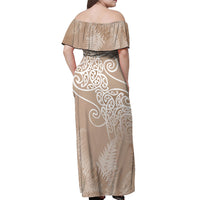 Aotearoa Maori Koru Curves Off Shoulder Maxi Dress Silver Ferns - Mocha LT7 - Polynesian Pride