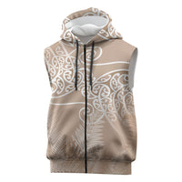 Aotearoa Maori Koru Curves Sleeveless Zip Hoodie Silver Ferns - Mocha LT7 Beige - Polynesian Pride