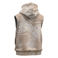 Aotearoa Maori Koru Curves Sleeveless Zip Hoodie Silver Ferns - Mocha LT7 - Polynesian Pride