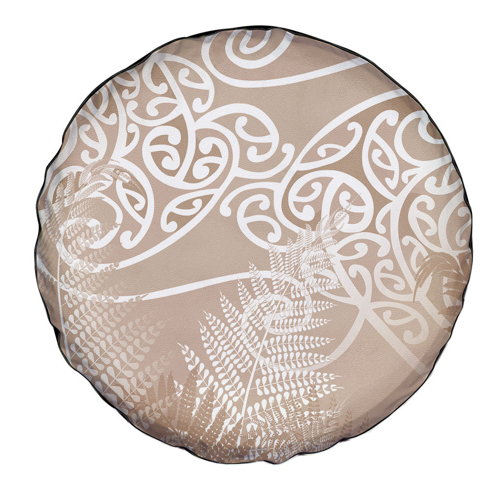 Aotearoa Maori Koru Curves Spare Tire Cover Silver Ferns - Mocha