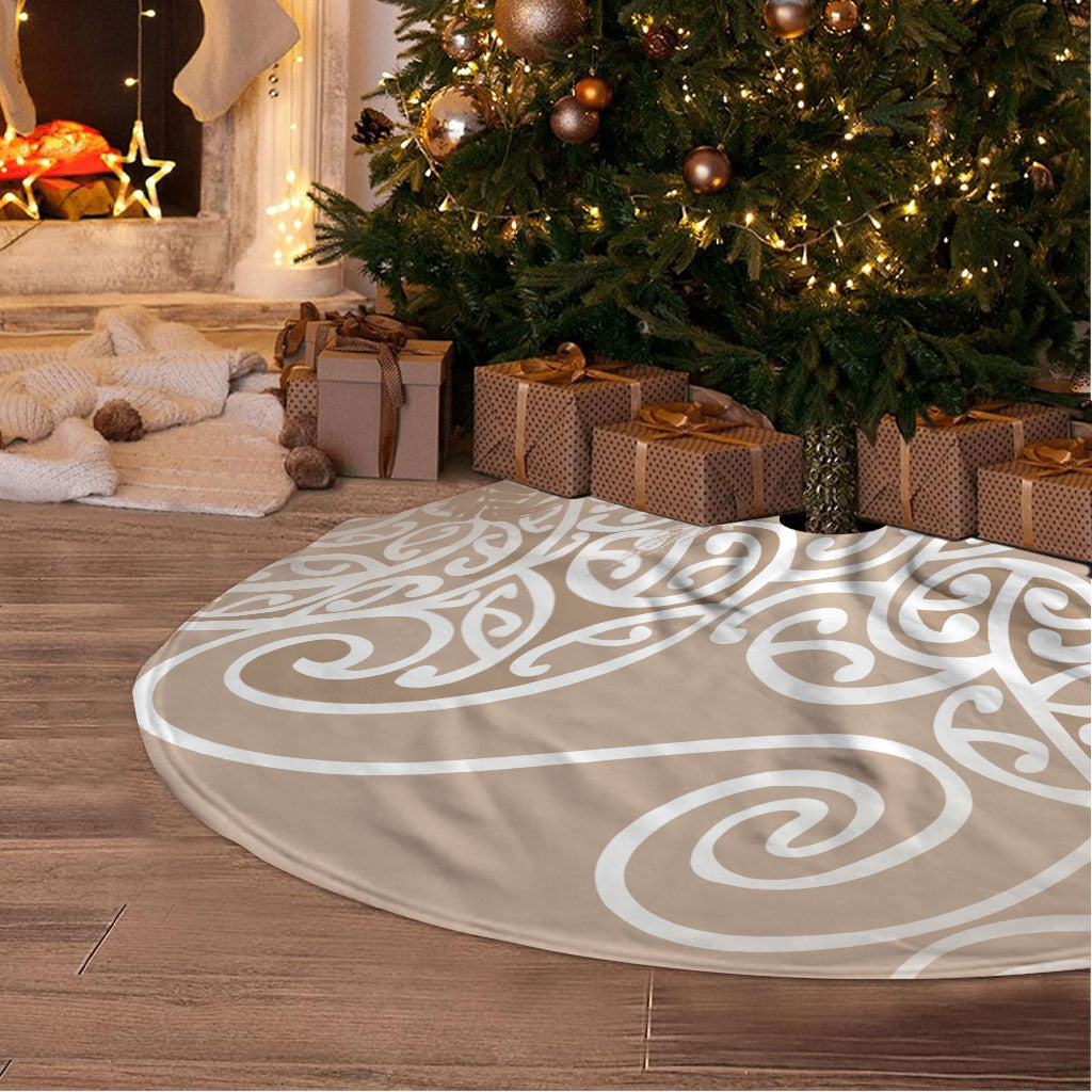 Aotearoa Maori Koru Curves Tree Skirt Silver Ferns - Mocha LT7 - Polynesian Pride