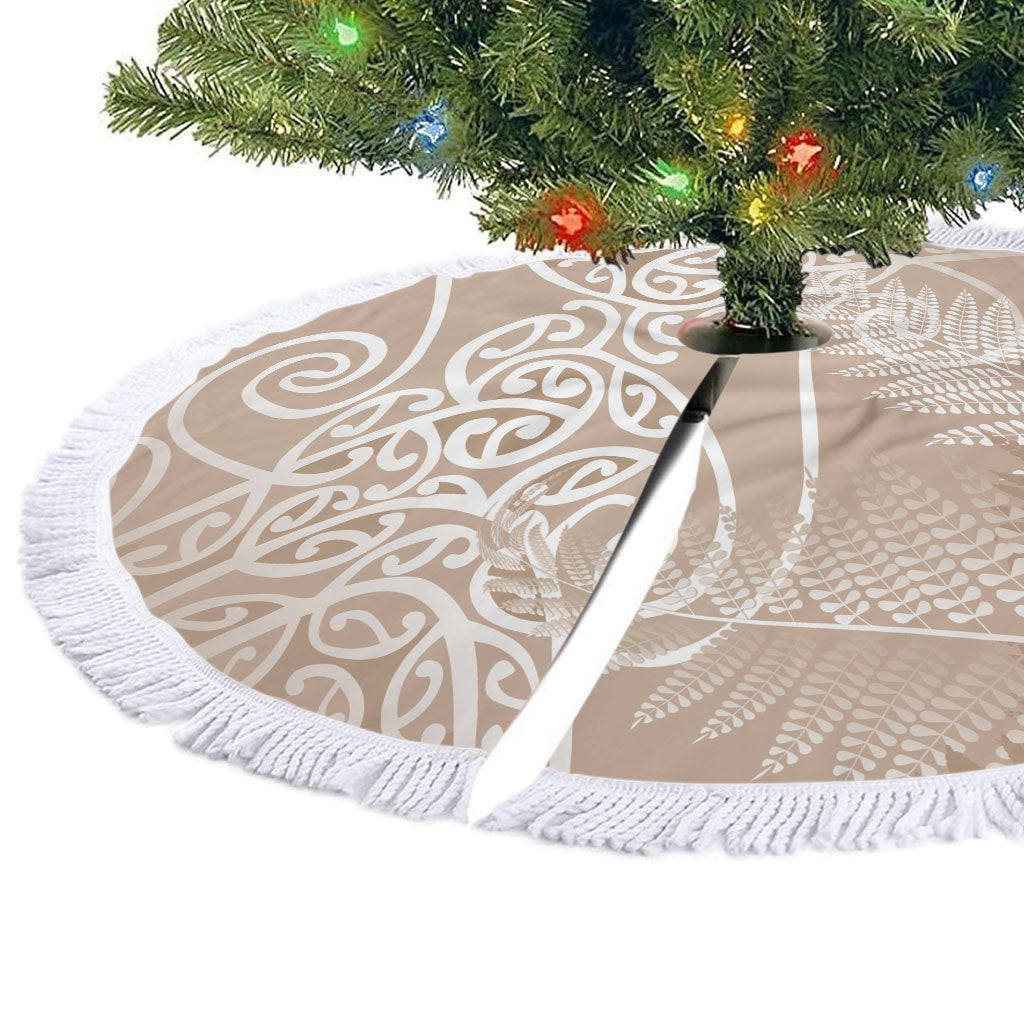 Aotearoa Maori Koru Curves Tree Skirt Silver Ferns - Mocha LT7 - Polynesian Pride