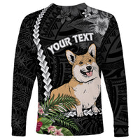 Personalised Polynesian Dog Long Sleeve Shirt Corgi Mix Tropical Flowers LT7 - Polynesian Pride