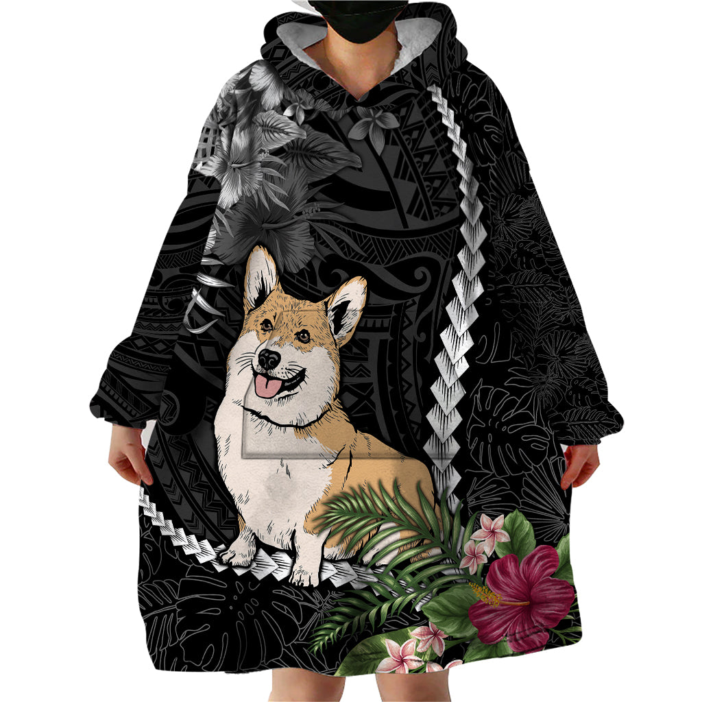 Personalised Polynesian Dog Wearable Blanket Hoodie Corgi Mix Tropical Flowers LT7 - Polynesian Pride