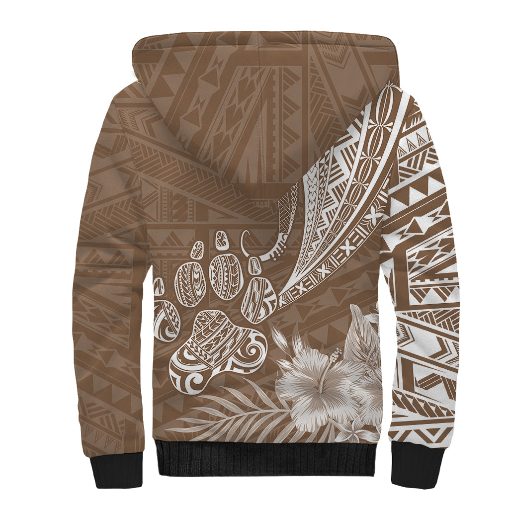 Personalised Polynesian Pacific Bulldog Sherpa Hoodie With Brown Hawaii Tribal Tattoo Patterns LT7 - Polynesian Pride