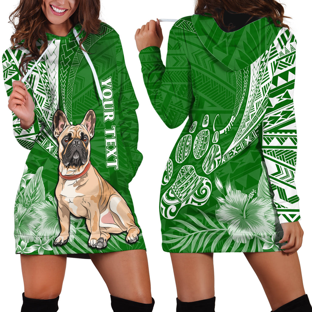 Personalised Polynesian Pacific Bulldog Hoodie Dress With Emerald Hawaii Tribal Tattoo Patterns LT7 - Polynesian Pride