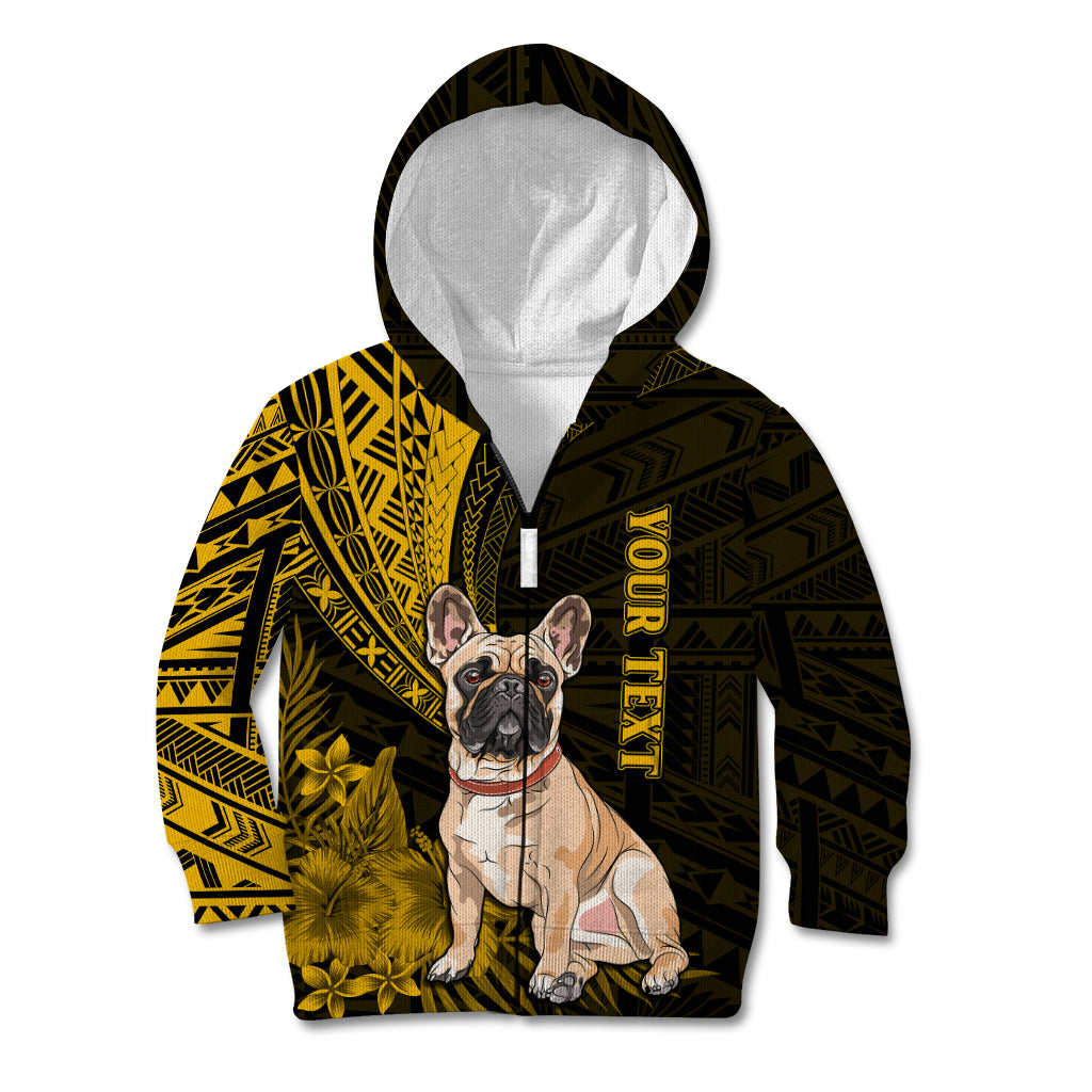 Personalised Polynesian Pacific Bulldog Kid Hoodie With Gold Hawaii Tribal Tattoo Patterns LT7 Zip Hoodie Gold - Polynesian Pride
