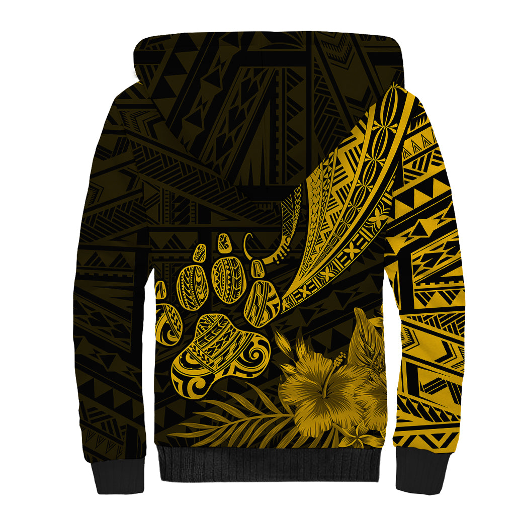 Personalised Polynesian Pacific Bulldog Sherpa Hoodie With Gold Hawaii Tribal Tattoo Patterns LT7 - Polynesian Pride