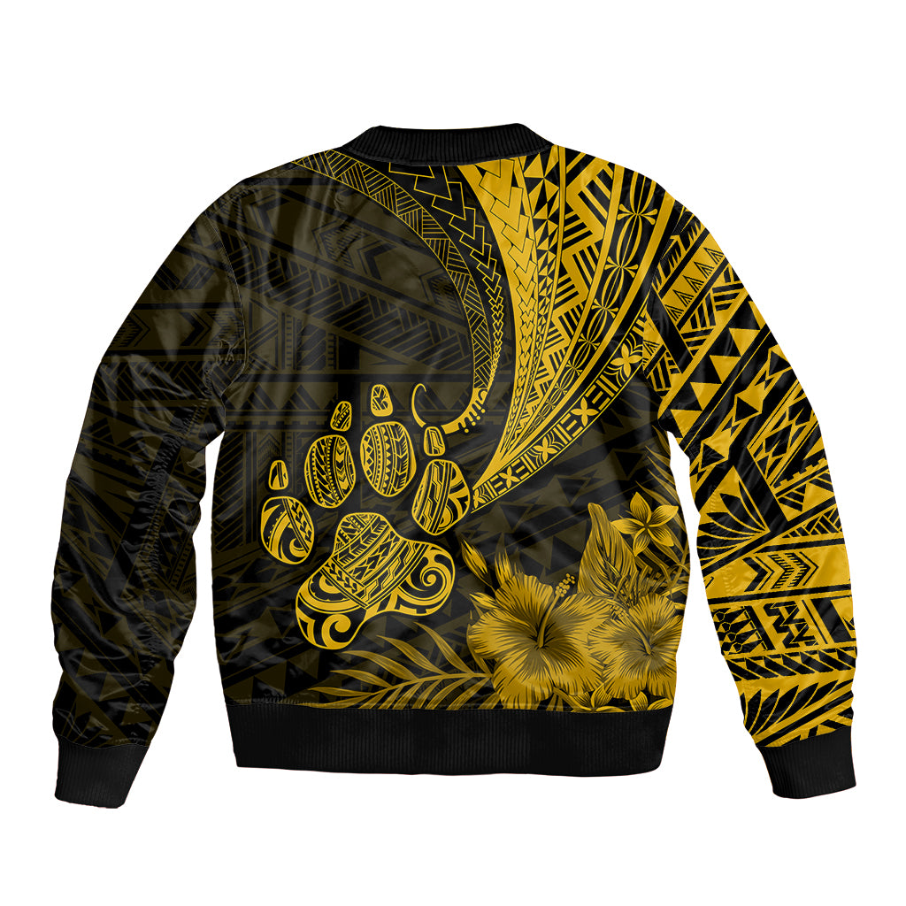 Personalised Polynesian Pacific Bulldog Sleeve Zip Bomber Jacket With Gold Hawaii Tribal Tattoo Patterns LT7 - Polynesian Pride