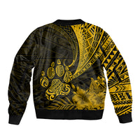 Personalised Polynesian Pacific Bulldog Sleeve Zip Bomber Jacket With Gold Hawaii Tribal Tattoo Patterns LT7 - Polynesian Pride