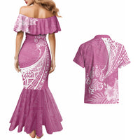 Personalised Polynesian Pacific Bulldog Couples Matching Mermaid Dress And Hawaiian Shirt With Pink Hawaii Tribal Tattoo Patterns LT7 - Polynesian Pride
