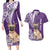 Personalised Polynesian Pacific Bulldog Couples Matching Long Sleeve Bodycon Dress and Hawaiian Shirt With Violet Hawaii Tribal Tattoo Patterns LT7 Purple - Polynesian Pride