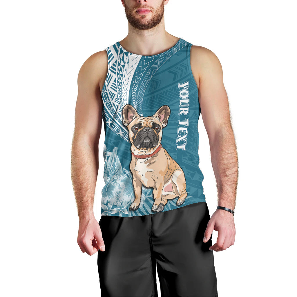 Personalised Polynesian Pacific Bulldog Men Tank Top With Teal Hawaii Tribal Tattoo Patterns LT7 - Polynesian Pride
