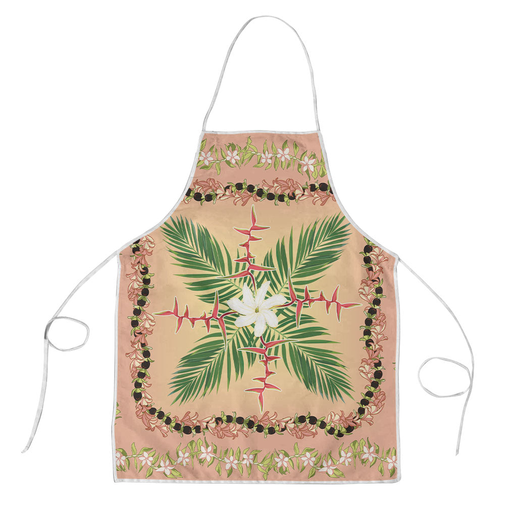 Hawaii Quilt Inspired Collection Aloha Flowers Apron Maile - Kukui Nut Lei