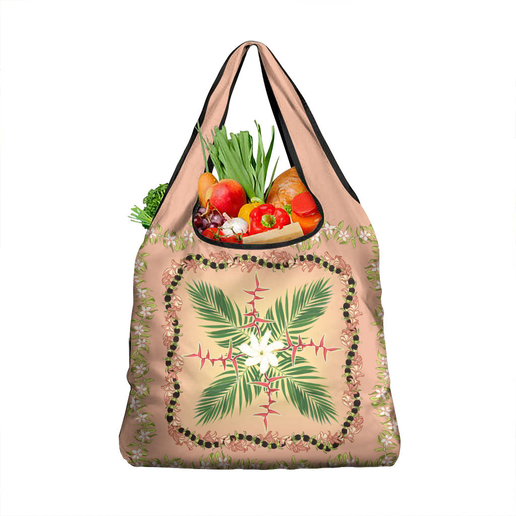 Hawaii Quilt Inspired Collection Aloha Flowers Grocery Bag Maile - Kukui Nut Lei
