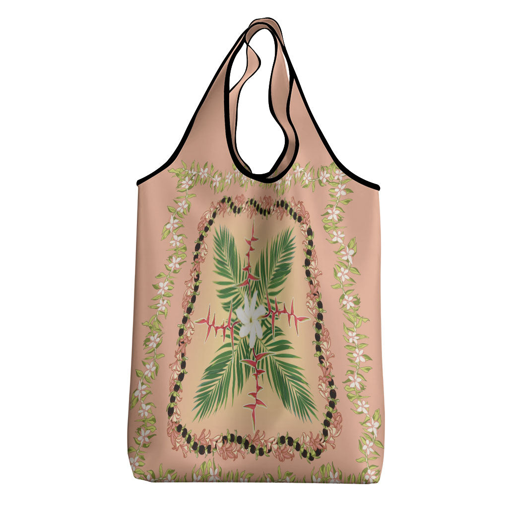 Hawaii Quilt Inspired Collection Aloha Flowers Grocery Bag Maile - Kukui Nut Lei