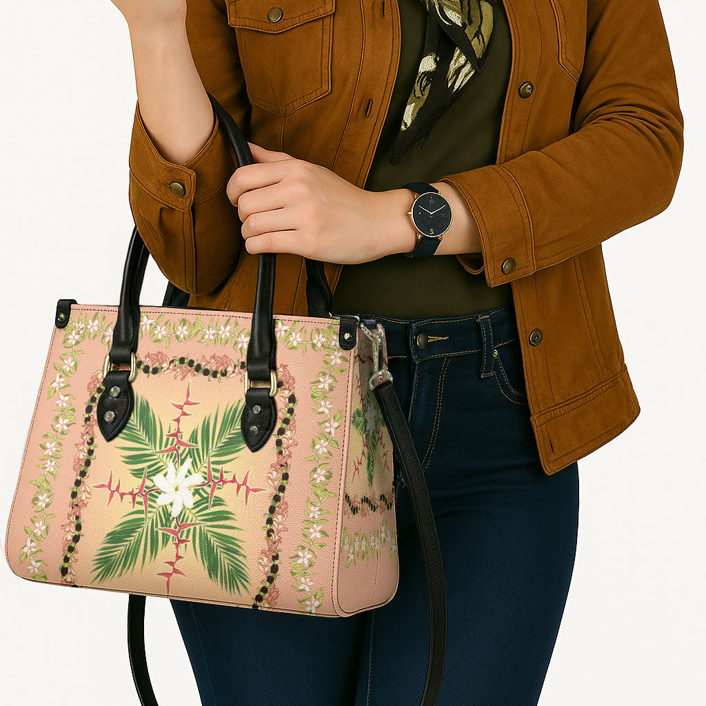Hawaii Quilt Inspired Collection Aloha Flowers Leather Bag Maile - Kukui Nut Lei