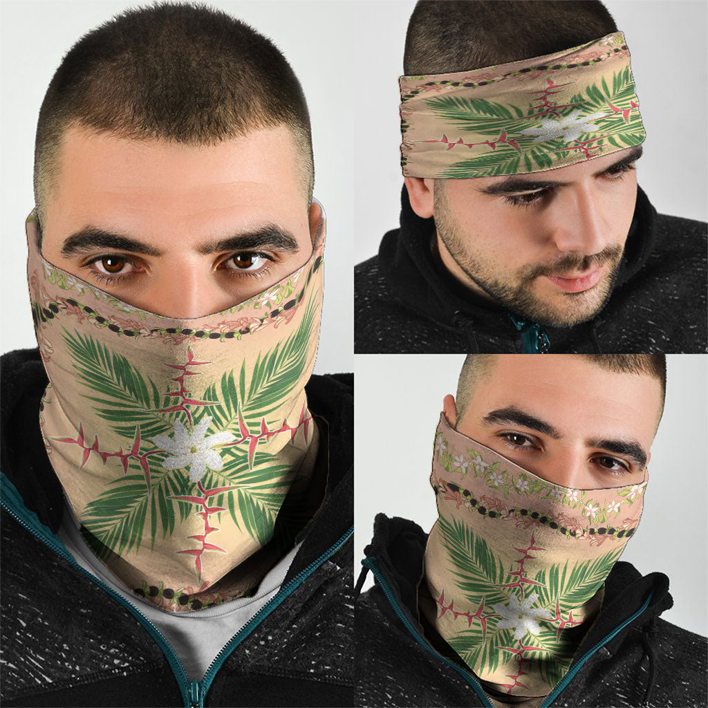 Hawaii Quilt Inspired Collection Aloha Flowers Neck Gaiter Maile - Kukui Nut Lei