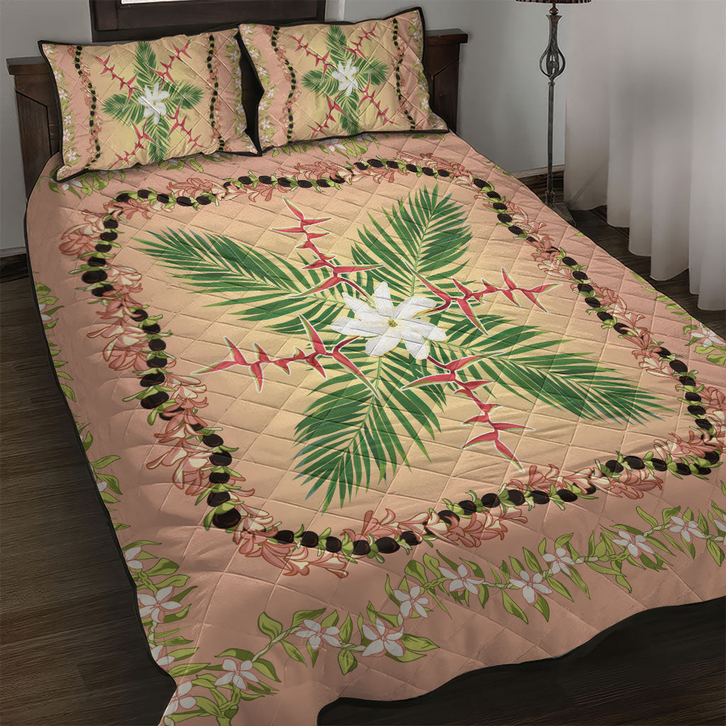 Hawaii Quilt Inspired Collection Aloha Flowers Quilt Bed Set Maile - Kukui Nut Lei