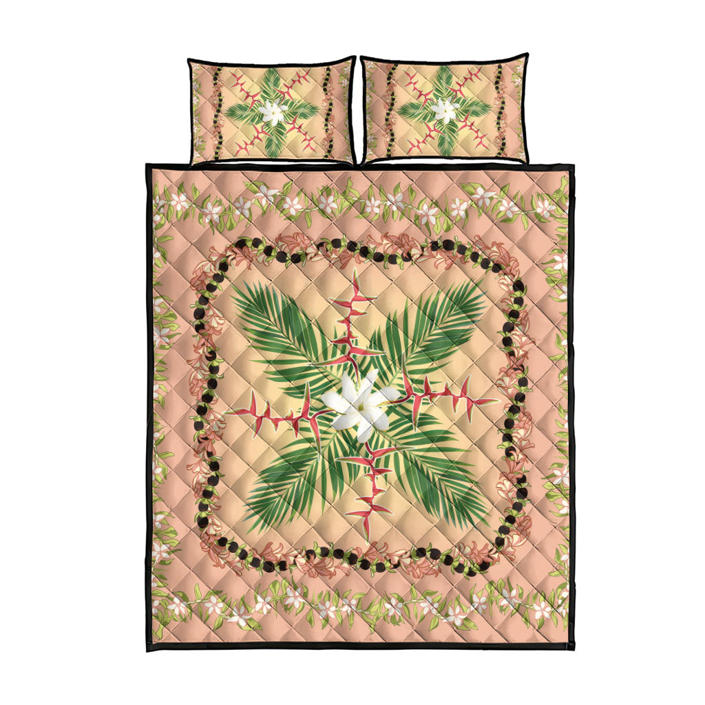 Hawaii Quilt Inspired Collection Aloha Flowers Quilt Bed Set Maile - Kukui Nut Lei