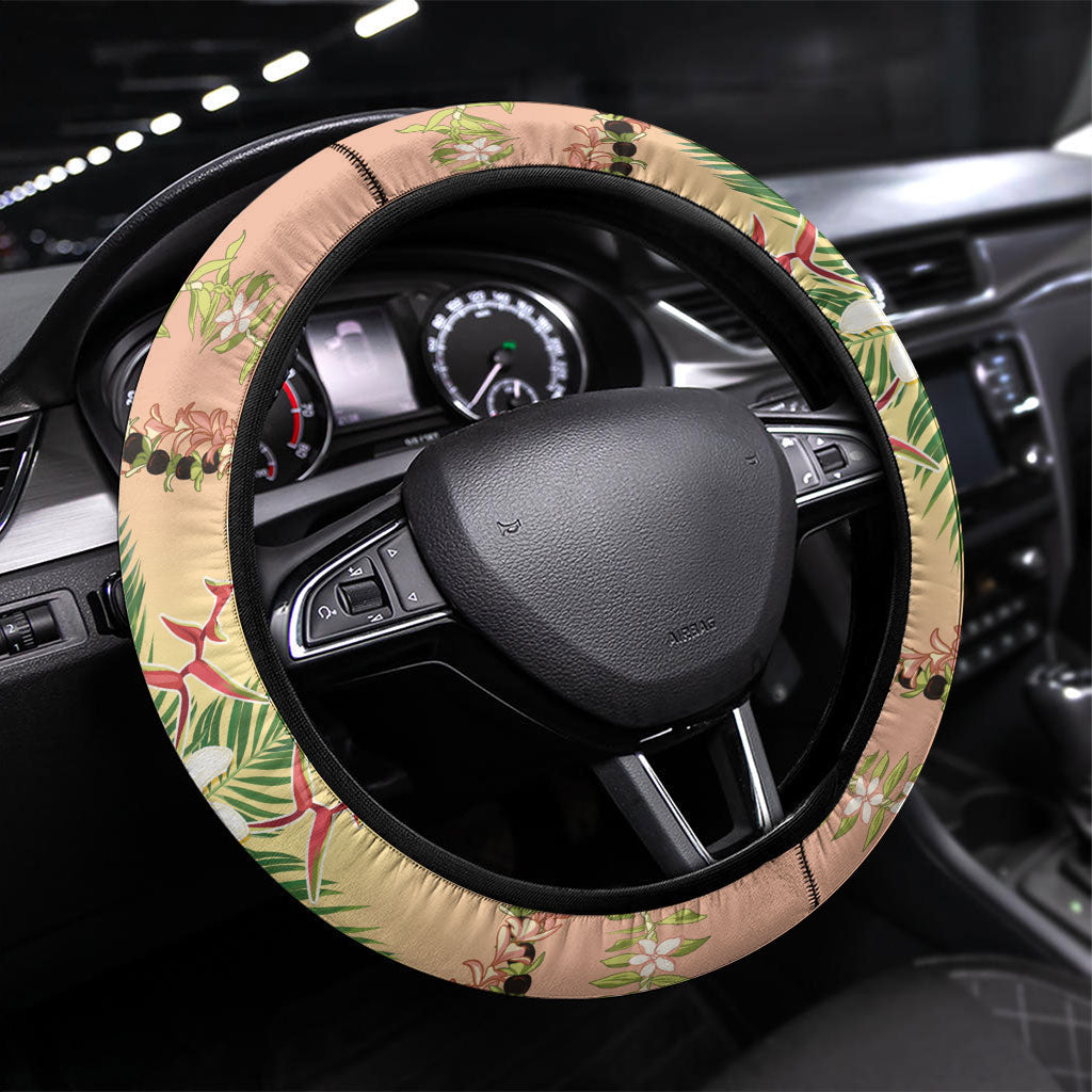 Hawaii Quilt Inspired Collection Aloha Flowers Steering Wheel Cover Maile - Kukui Nut Lei