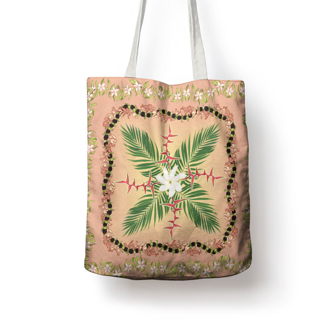 Hawaii Quilt Inspired Collection Aloha Flowers Tote Bag Maile - Kukui Nut Lei