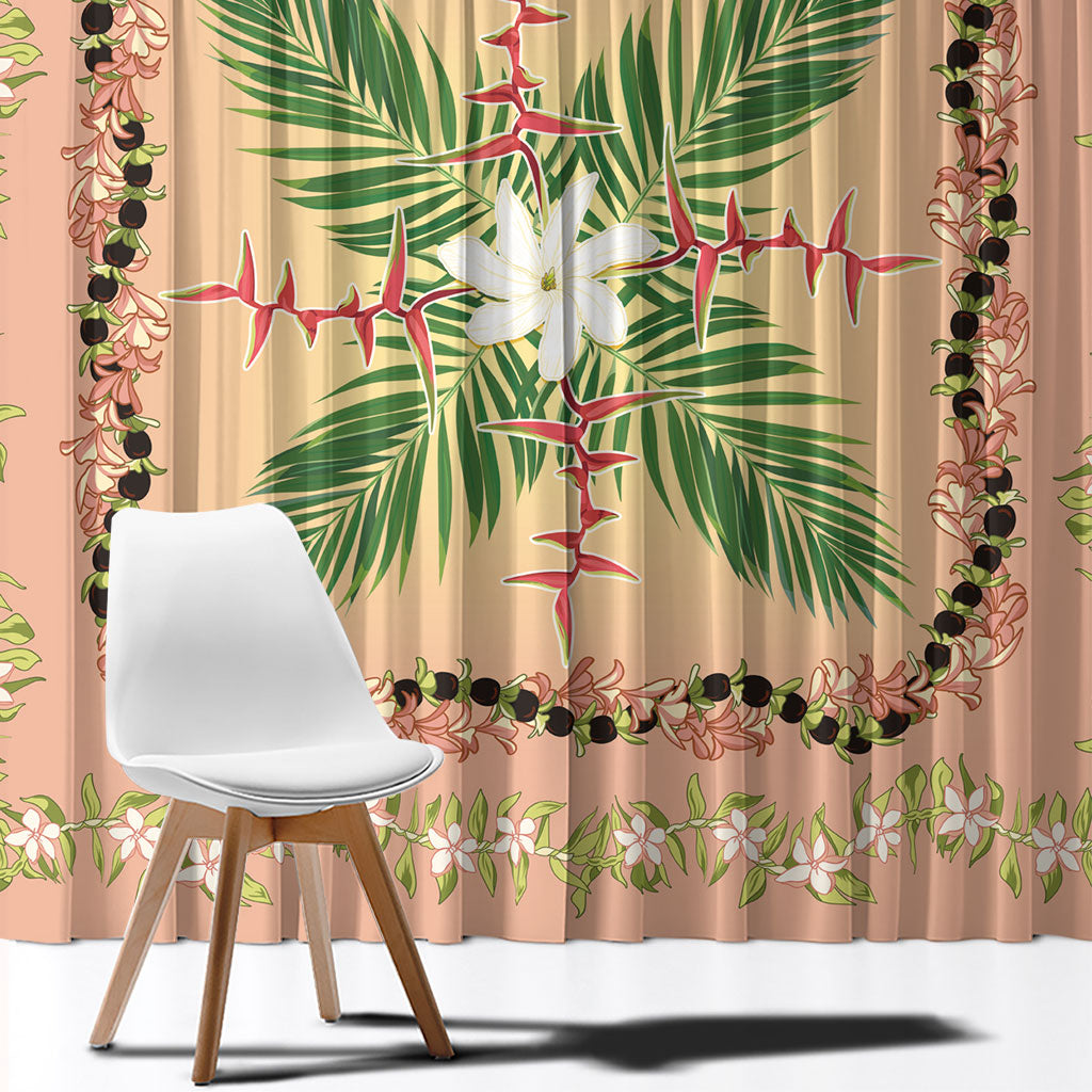 Hawaii Quilt Inspired Collection Aloha Flowers Window Curtain Maile - Kukui Nut Lei
