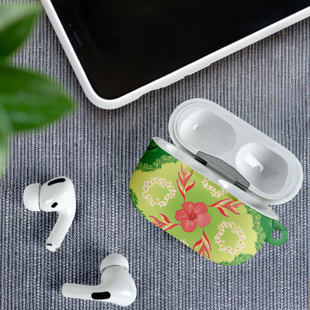 Hawaii Quilt Inspired Collection Aloha Flowers AirPods Case Plumeria - Ti Leaf Lei
