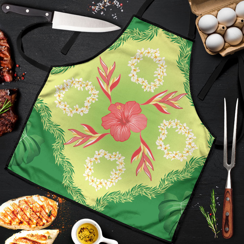 Hawaii Quilt Inspired Collection Aloha Flowers Apron Plumeria - Ti Leaf Lei