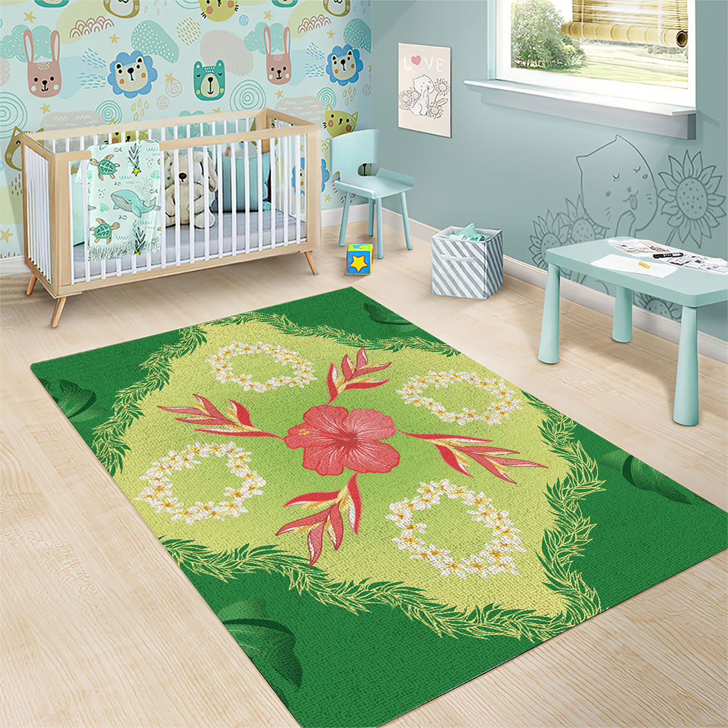 Hawaii Quilt Inspired Collection Aloha Flowers Area Rug Plumeria - Ti Leaf Lei