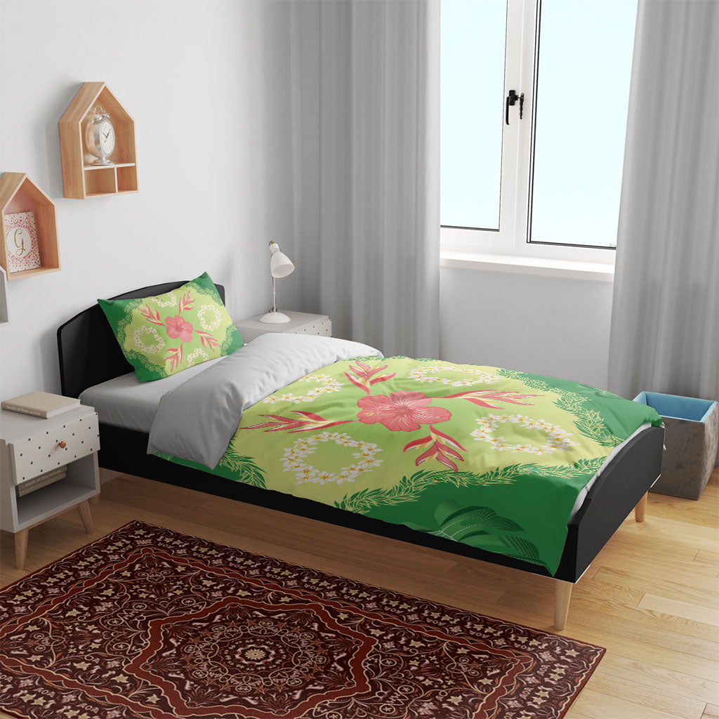 Hawaii Quilt Inspired Collection Aloha Flowers Bedding Set Plumeria - Ti Leaf Lei