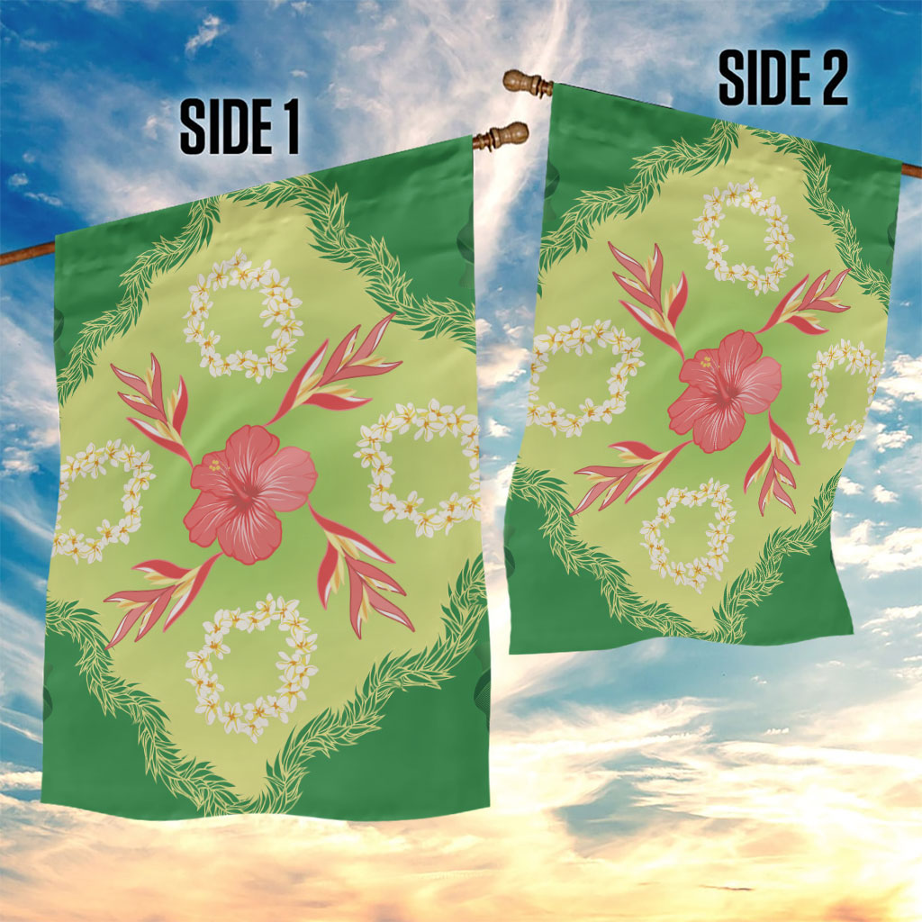 Hawaii Quilt Inspired Collection Aloha Flowers Garden Flag Plumeria - Ti Leaf Lei