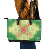 Hawaii Quilt Inspired Collection Aloha Flowers Leather Tote Bag Plumeria - Ti Leaf Lei