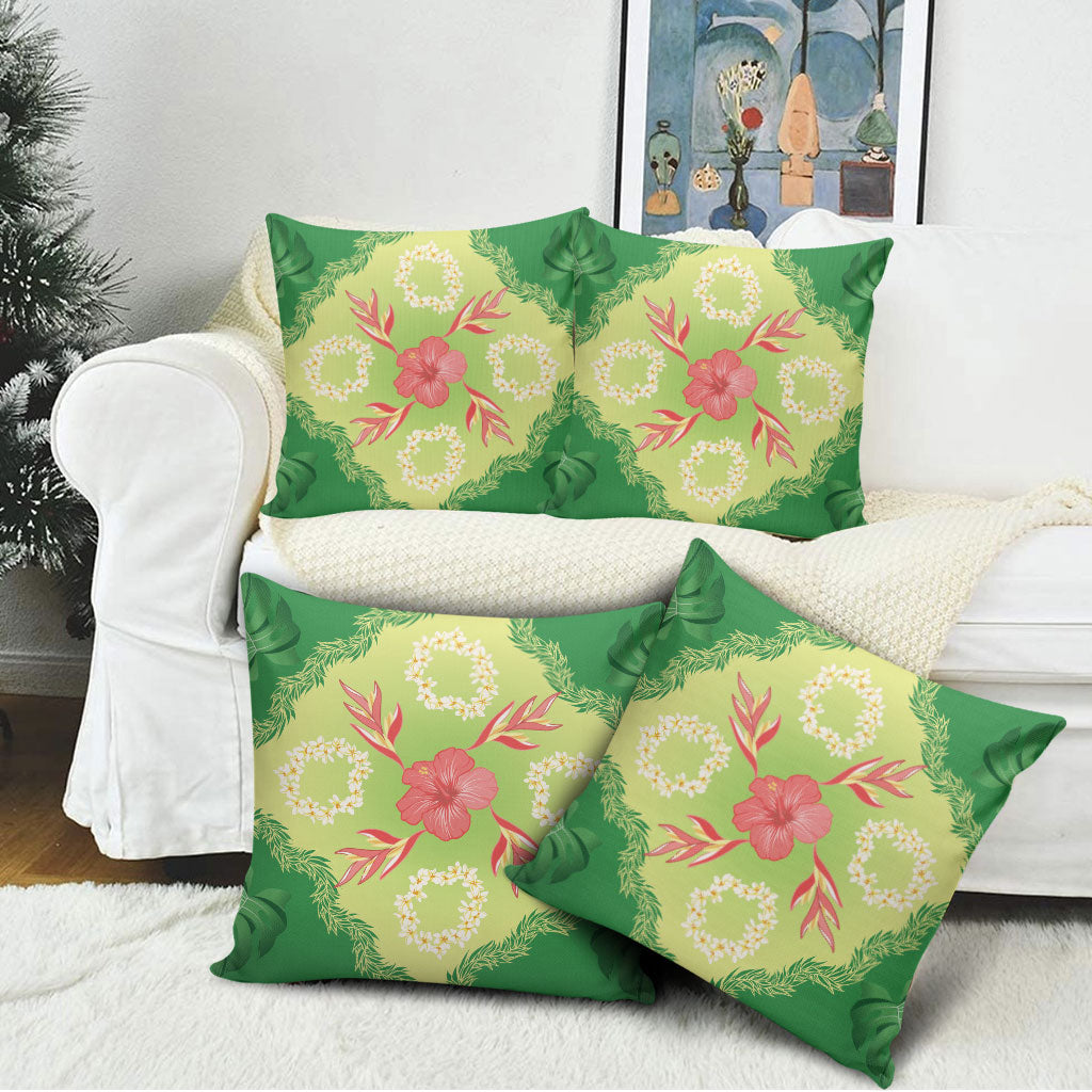 Hawaii Quilt Inspired Collection Aloha Flowers Pillow Cover Plumeria - Ti Leaf Lei