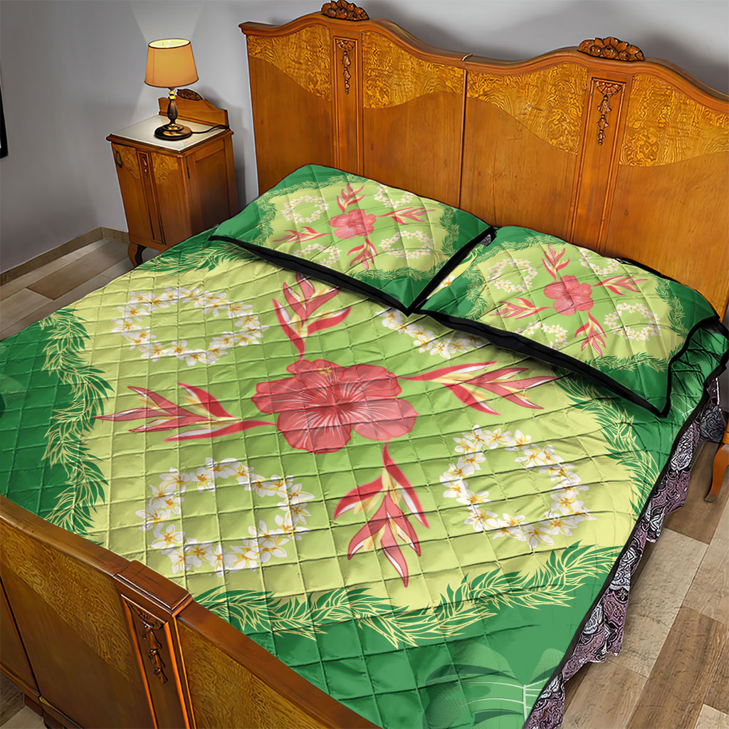 Hawaii Quilt Inspired Collection Aloha Flowers Quilt Bed Set Plumeria - Ti Leaf Lei