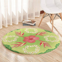 Hawaii Quilt Inspired Collection Aloha Flowers Round Carpet Plumeria - Ti Leaf Lei