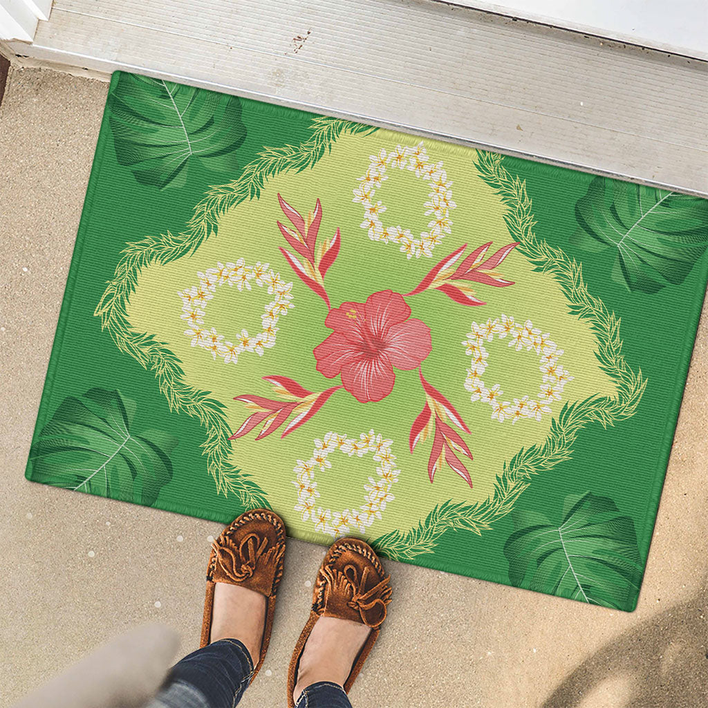Hawaii Quilt Inspired Collection Aloha Flowers Rubber Doormat Plumeria - Ti Leaf Lei