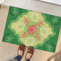 Hawaii Quilt Inspired Collection Aloha Flowers Rubber Doormat Plumeria - Ti Leaf Lei