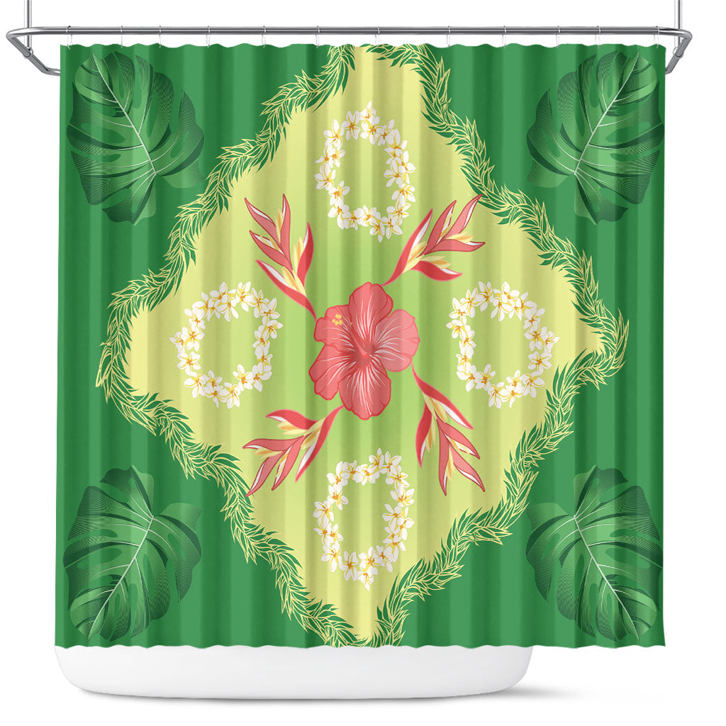 Hawaii Quilt Inspired Collection Aloha Flowers Shower Curtain Plumeria - Ti Leaf Lei