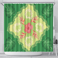 Hawaii Quilt Inspired Collection Aloha Flowers Shower Curtain Plumeria - Ti Leaf Lei