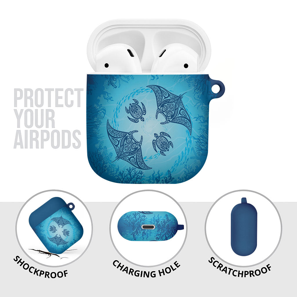 Hawaii Quilt Inspired Collection Aloha Sea AirPods Case Manta Ray and Turtles