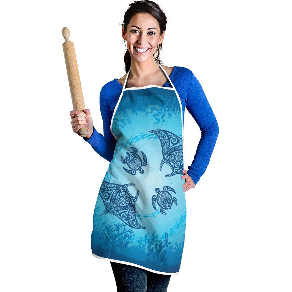 Hawaii Quilt Inspired Collection Aloha Sea Apron Manta Ray and Turtles