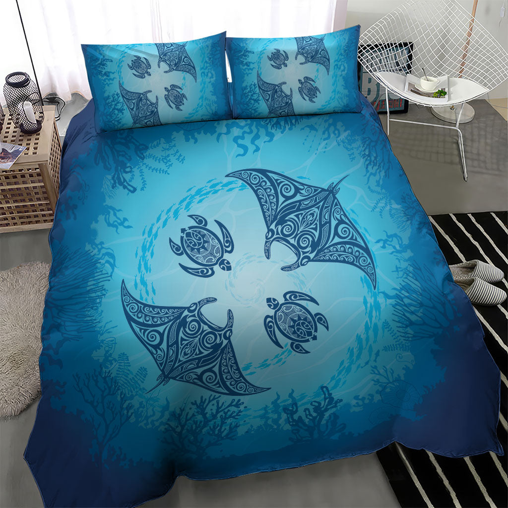 Hawaii Quilt Inspired Collection Aloha Sea Bedding Set Manta Ray and Turtles